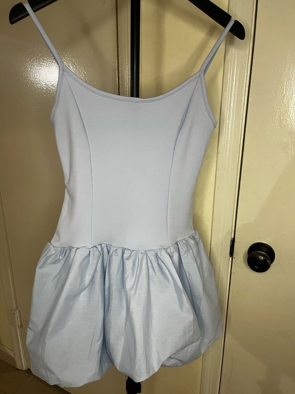 Haute Monde Pale Blue Spaghetti Strap Mini Bubble Hem Dress